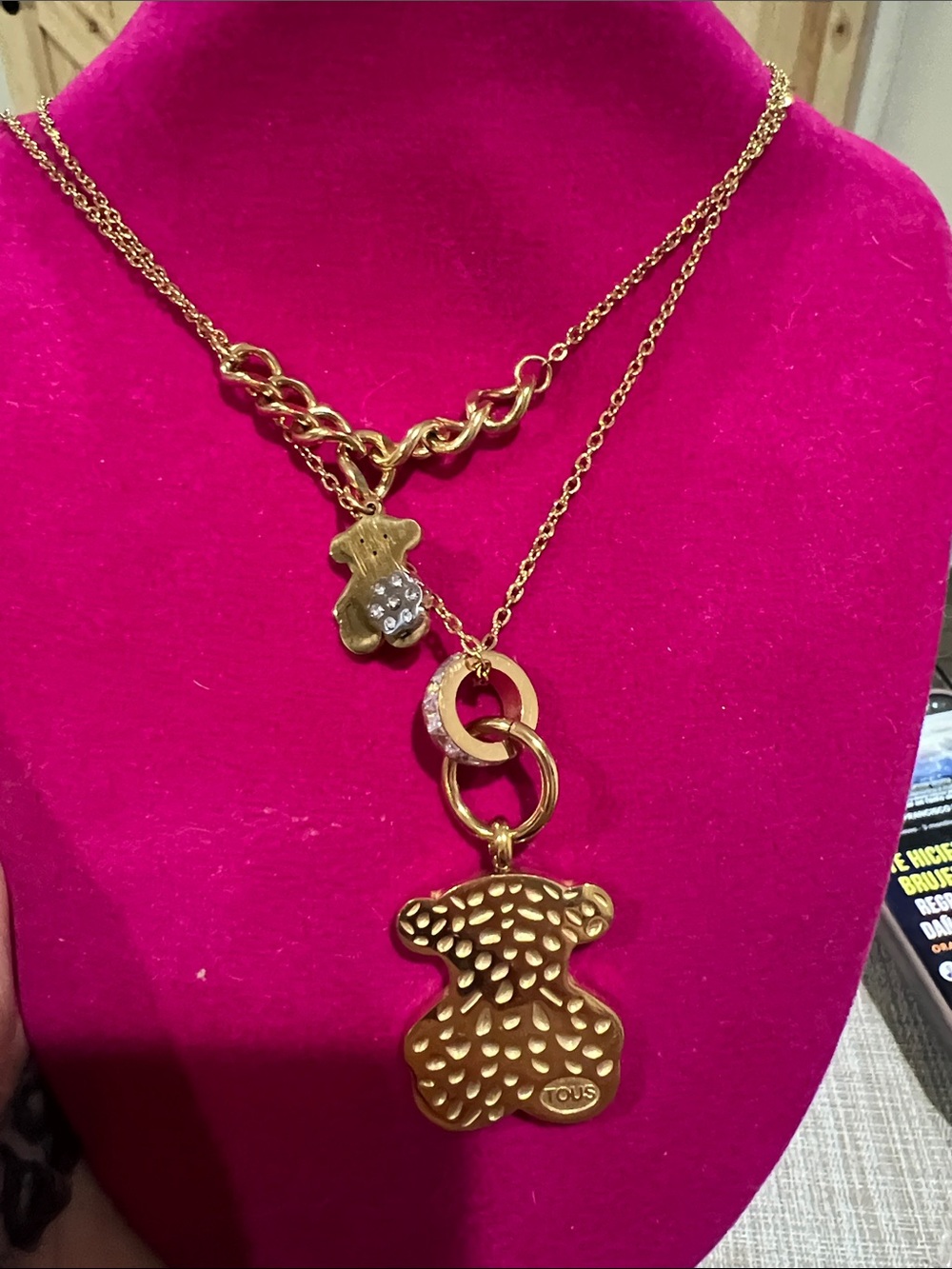 TOUS Gold Tone Double-Chain Teddy Bear Pendant Necklace